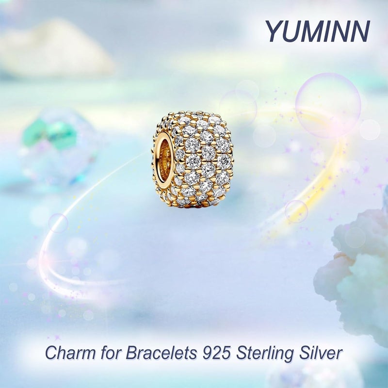 YUMINN سحر فضة استرلينية 925 للأساور، سحر الحب والقلب، خرز متدلي من زهور الكرز، مجوهرات للنساء - Image 2